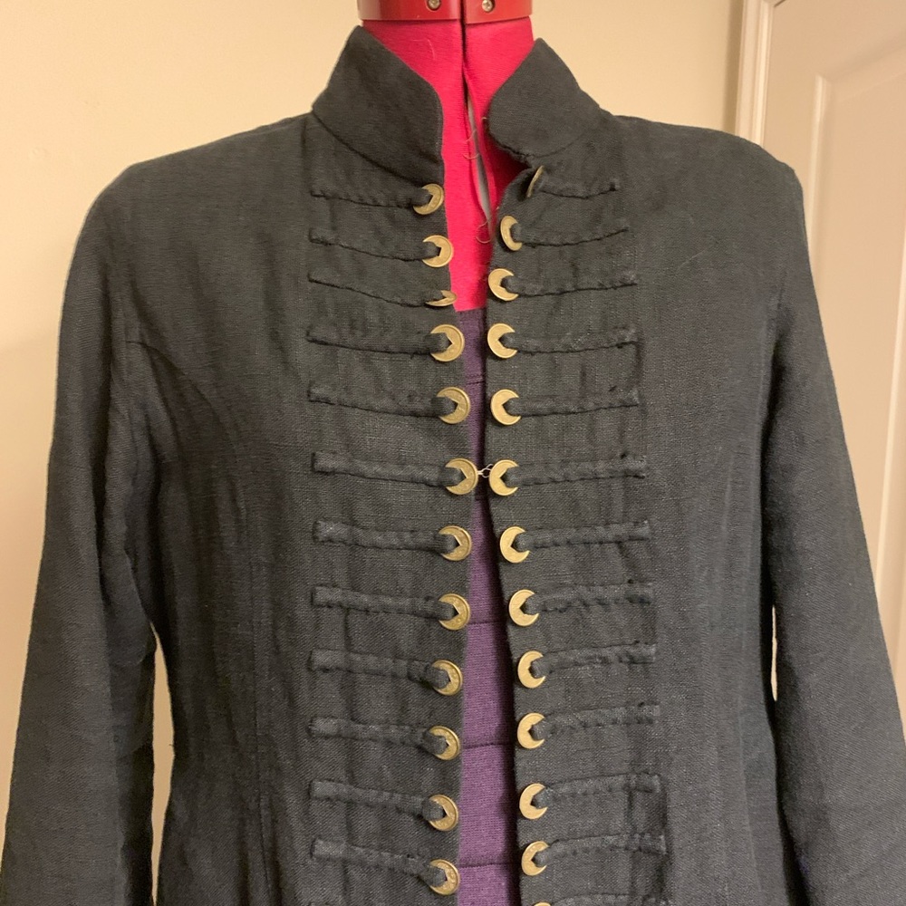 Soft Surroundings black linen jacket with coin details Medium